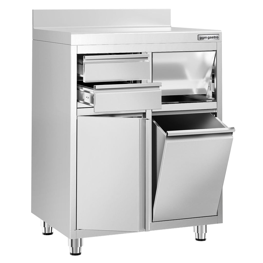 Working Cabinet - For Coffee Machine - 800x600mm - Tokmak with Tokmak, 2 drawers, 1 lid, garbage boxed and feet