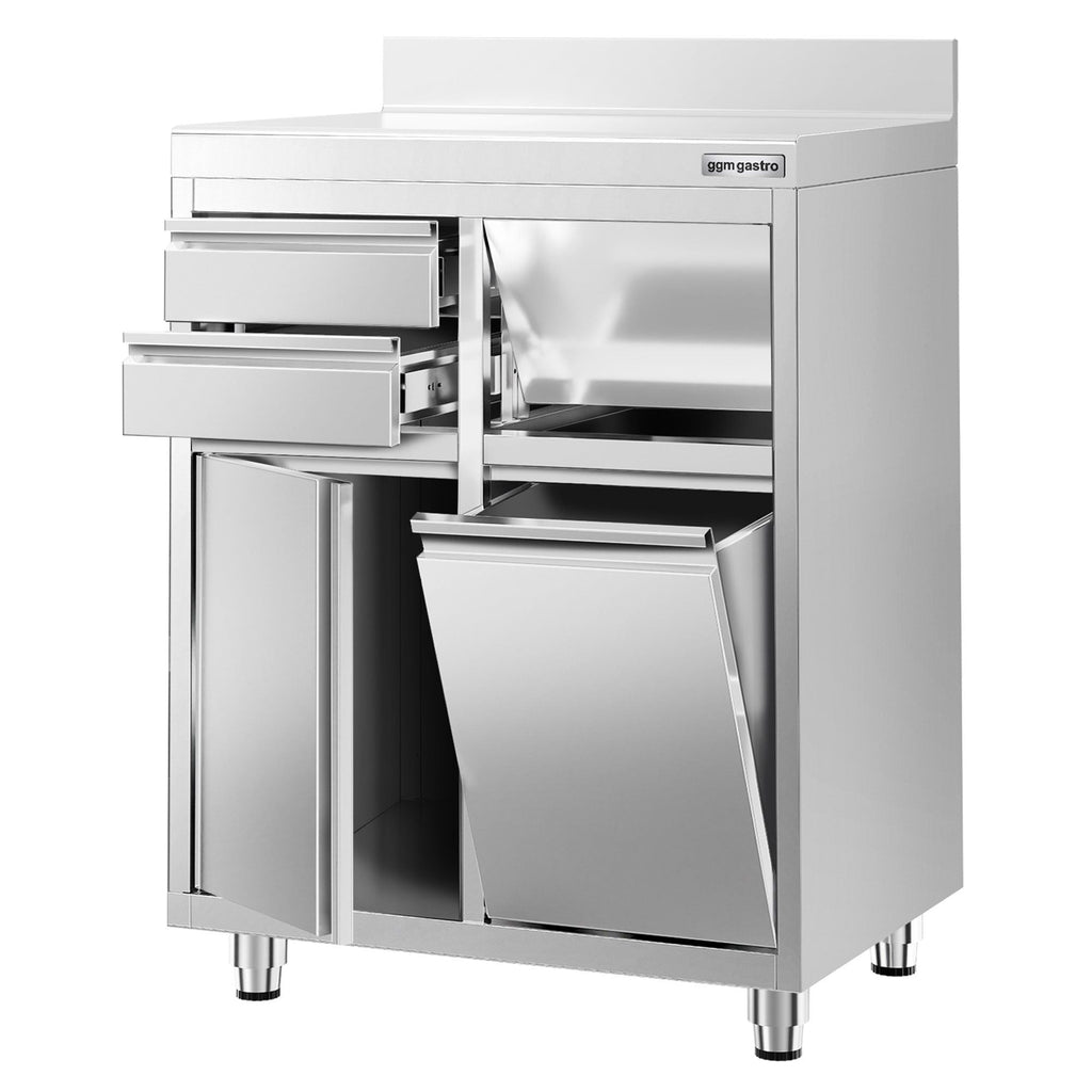 Working Cabinet - For Coffee Machine - 800x600mm - Tokmak with Tokmak, 2 drawers, 1 lid, garbage boxed and feet