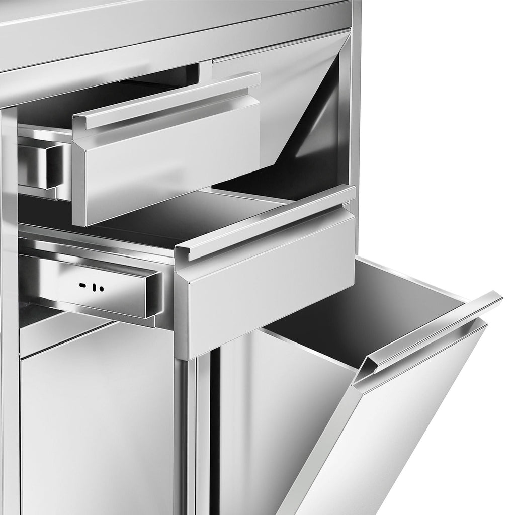 Working Cabinet - For Coffee Machine - 800x600mm - Tokmak with Tokmak, 2 drawers, 1 lid, garbage boxed and feet