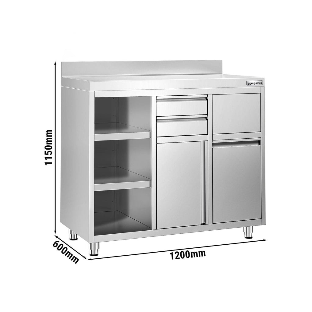 Working Cabinet - For Coffee Machine - 1200x600mm - Tokmak with Tokmak, 2 drawers, 1 lid, garbage boxed and feet