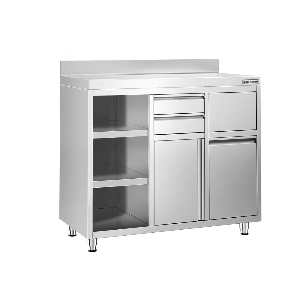 Working Cabinet - For Coffee Machine - 1200x600mm - Tokmak with Tokmak, 2 drawers, 1 lid, garbage boxed and feet