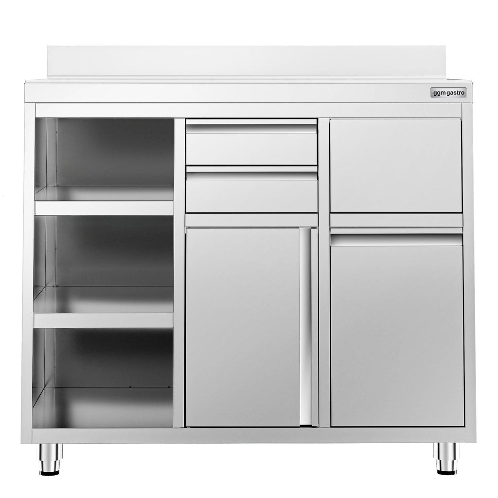 Working Cabinet - For Coffee Machine - 1200x600mm - Tokmak with Tokmak, 2 drawers, 1 lid, garbage boxed and feet