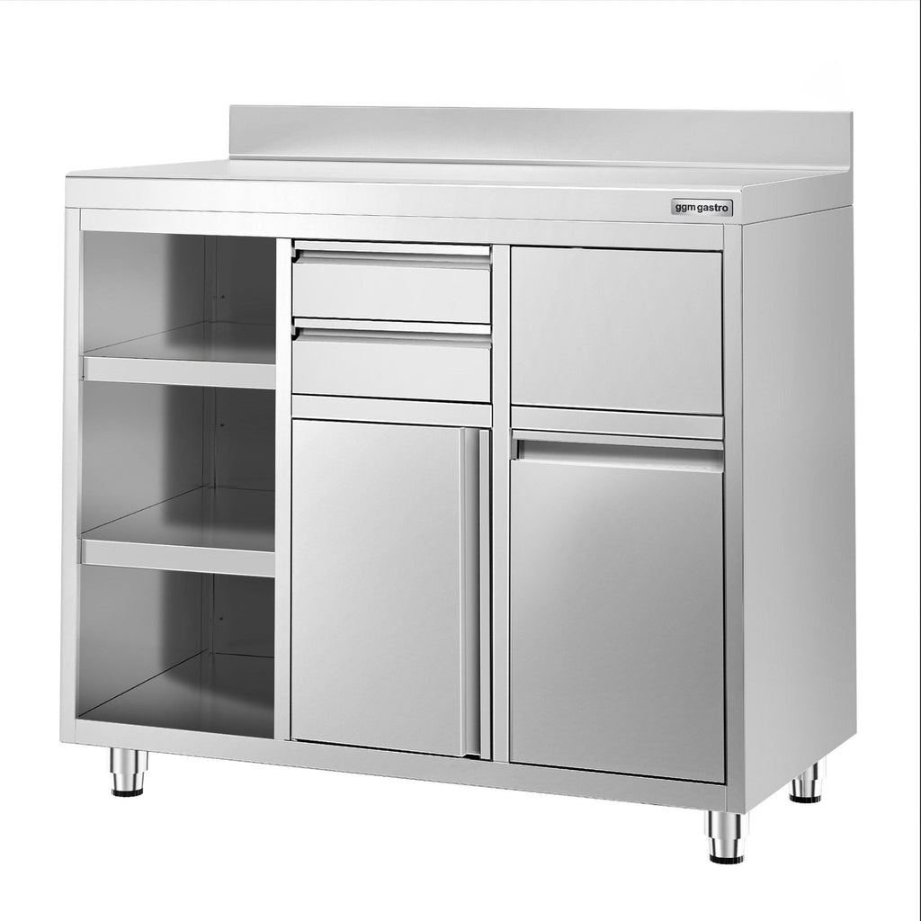 Working Cabinet - For Coffee Machine - 1200x600mm - Tokmak with Tokmak, 2 drawers, 1 lid, garbage boxed and feet