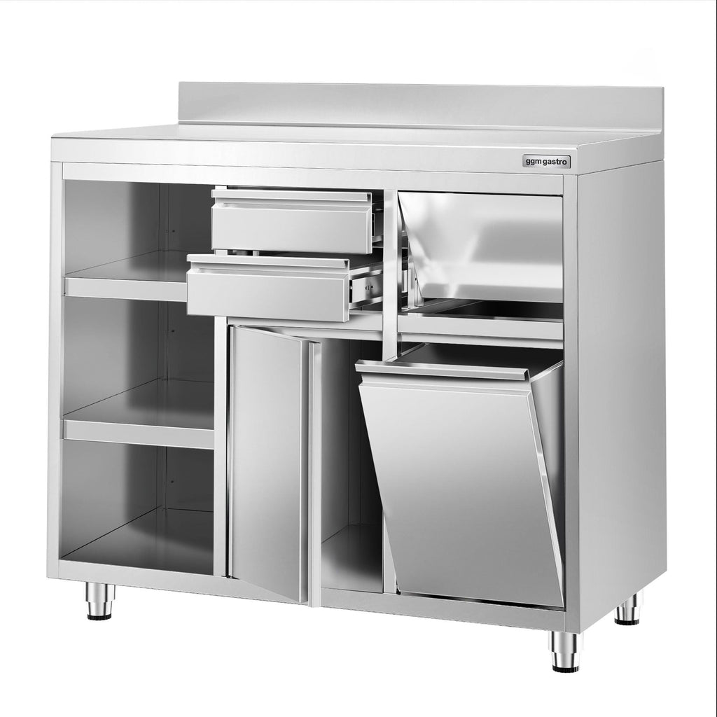 Working Cabinet - For Coffee Machine - 1200x600mm - Tokmak with Tokmak, 2 drawers, 1 lid, garbage boxed and feet