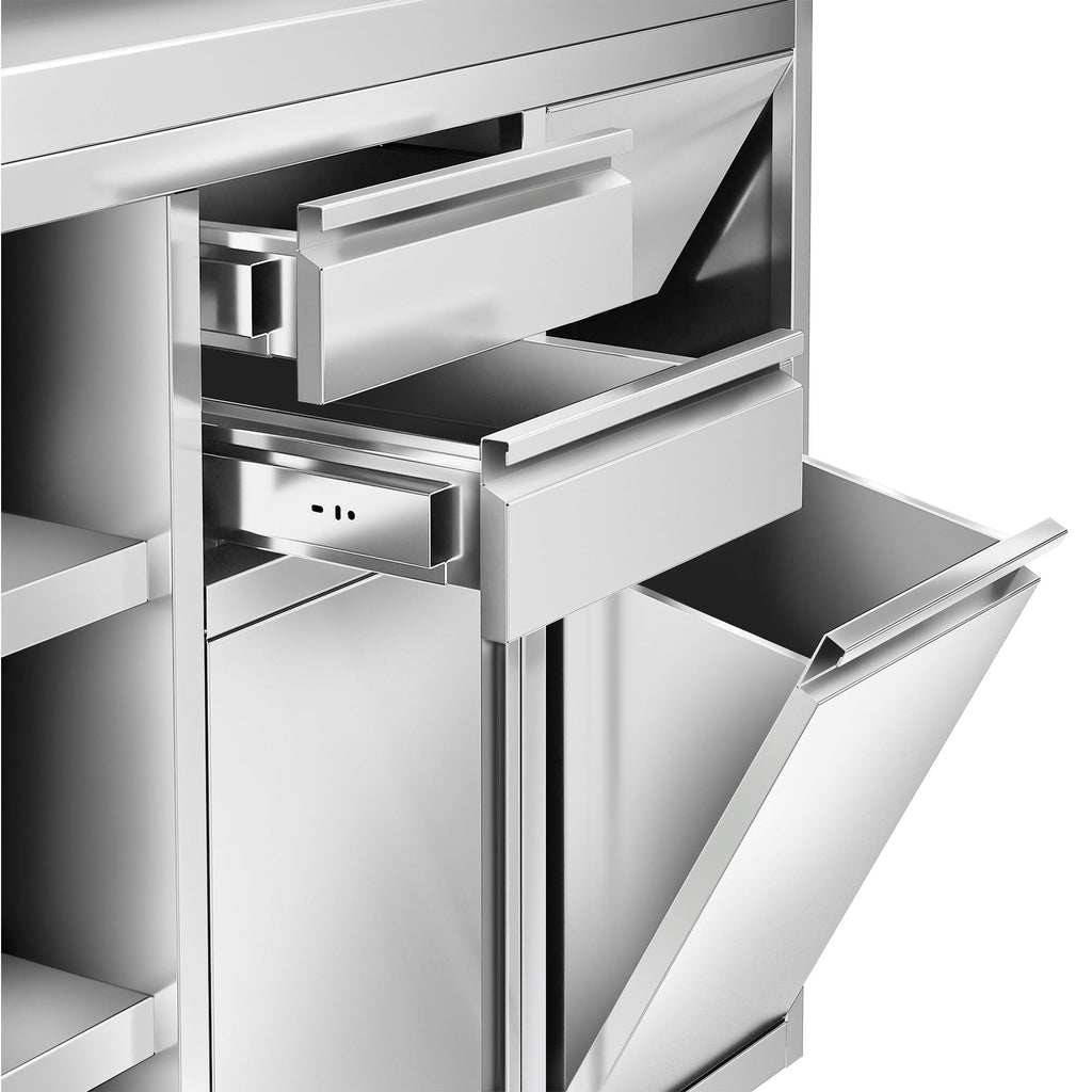 Working Cabinet - For Coffee Machine - 1200x600mm - Tokmak with Tokmak, 2 drawers, 1 lid, garbage boxed and feet