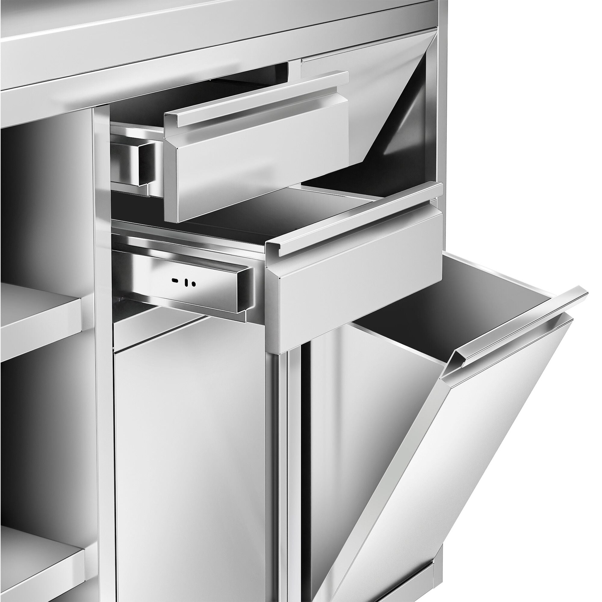 Working Cabinet - For Coffee Machine - 1200x600mm - Tokmak with Tokmak, 2 drawers, 1 lid, garbage boxed and feet