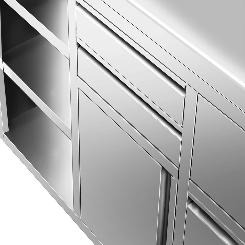 Working Cabinet - For Coffee Machine - 1200x600mm - Tokmak with Tokmak, 2 drawers, 1 lid, garbage boxed and feet