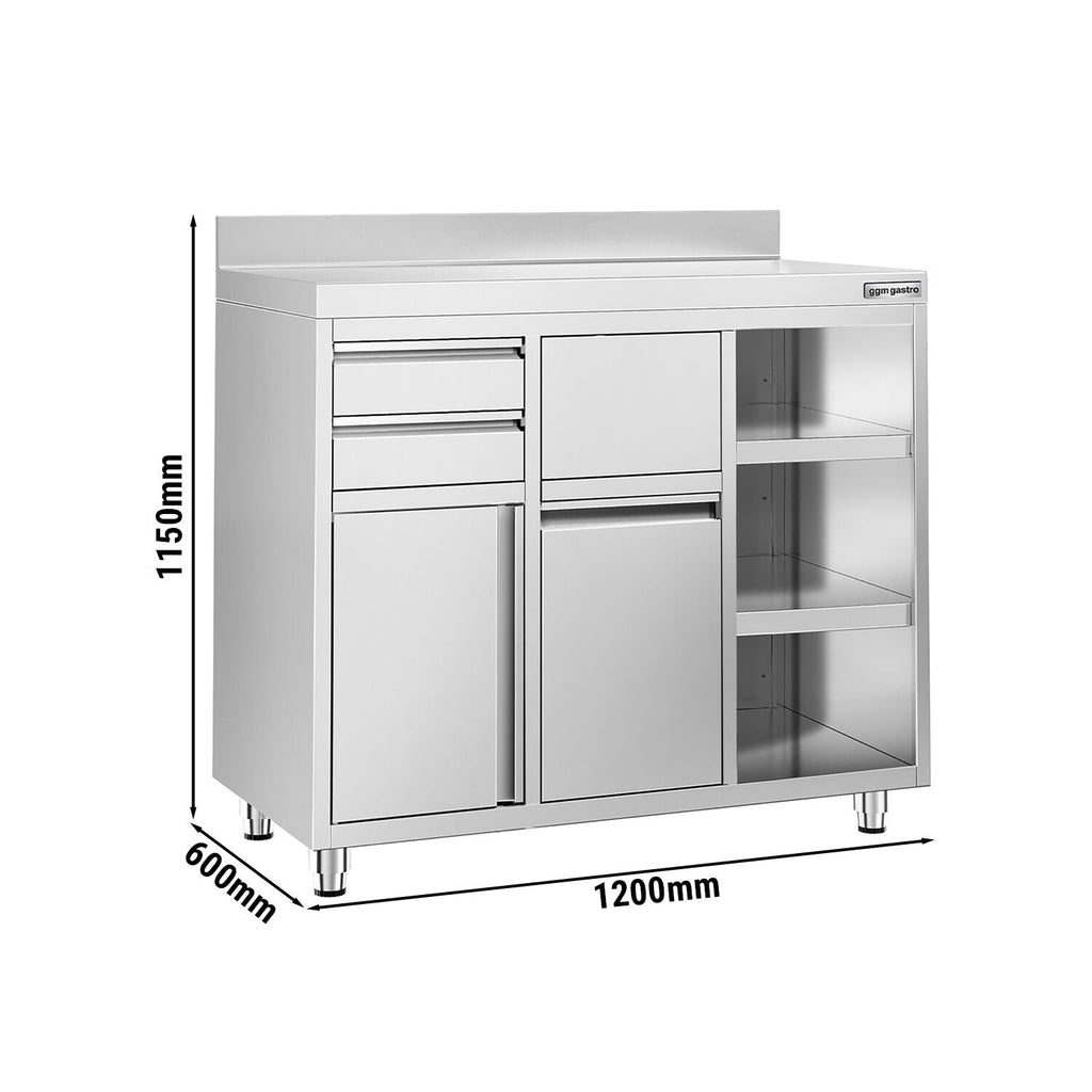 Working Cabinet - For Coffee Machine - 1200x600mm - Tokmak with Tokmak, 2 drawers, 1 lid, garbage boxed and feet