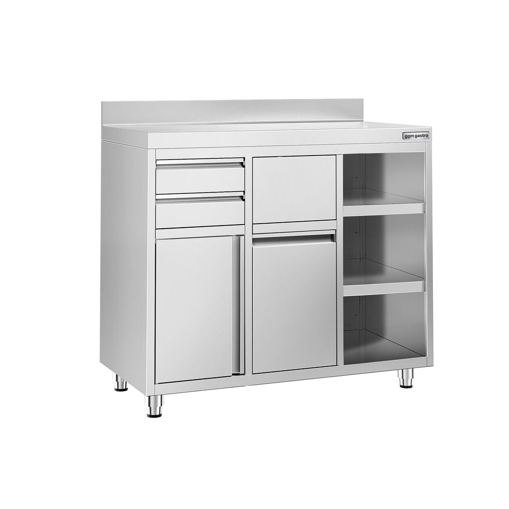 Working Cabinet - For Coffee Machine - 1200x600mm - Tokmak with Tokmak, 2 drawers, 1 lid, garbage boxed and feet