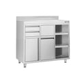 Working Cabinet - For Coffee Machine - 1200x600mm - Tokmak with Tokmak, 2 drawers, 1 lid, garbage boxed and feet