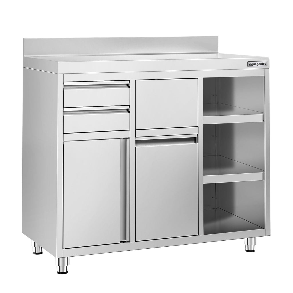 Working Cabinet - For Coffee Machine - 1200x600mm - Tokmak with Tokmak, 2 drawers, 1 lid, garbage boxed and feet