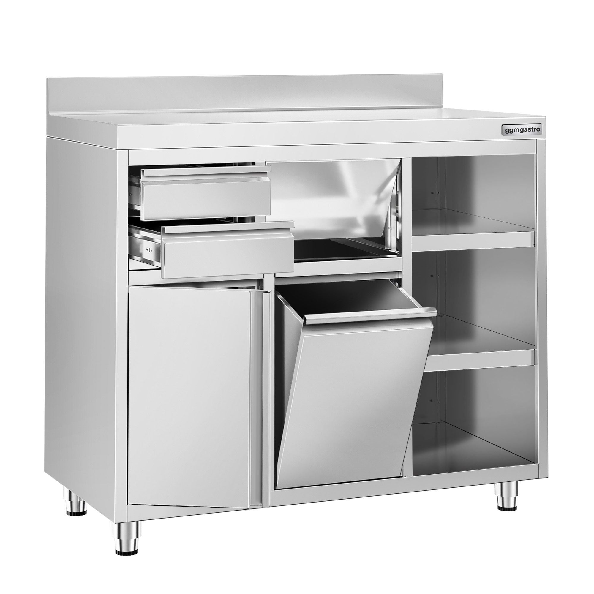 Working Cabinet - For Coffee Machine - 1200x600mm - Tokmak with Tokmak, 2 drawers, 1 lid, garbage boxed and feet