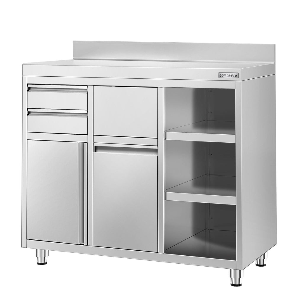 Working Cabinet - For Coffee Machine - 1200x600mm - Tokmak with Tokmak, 2 drawers, 1 lid, garbage boxed and feet