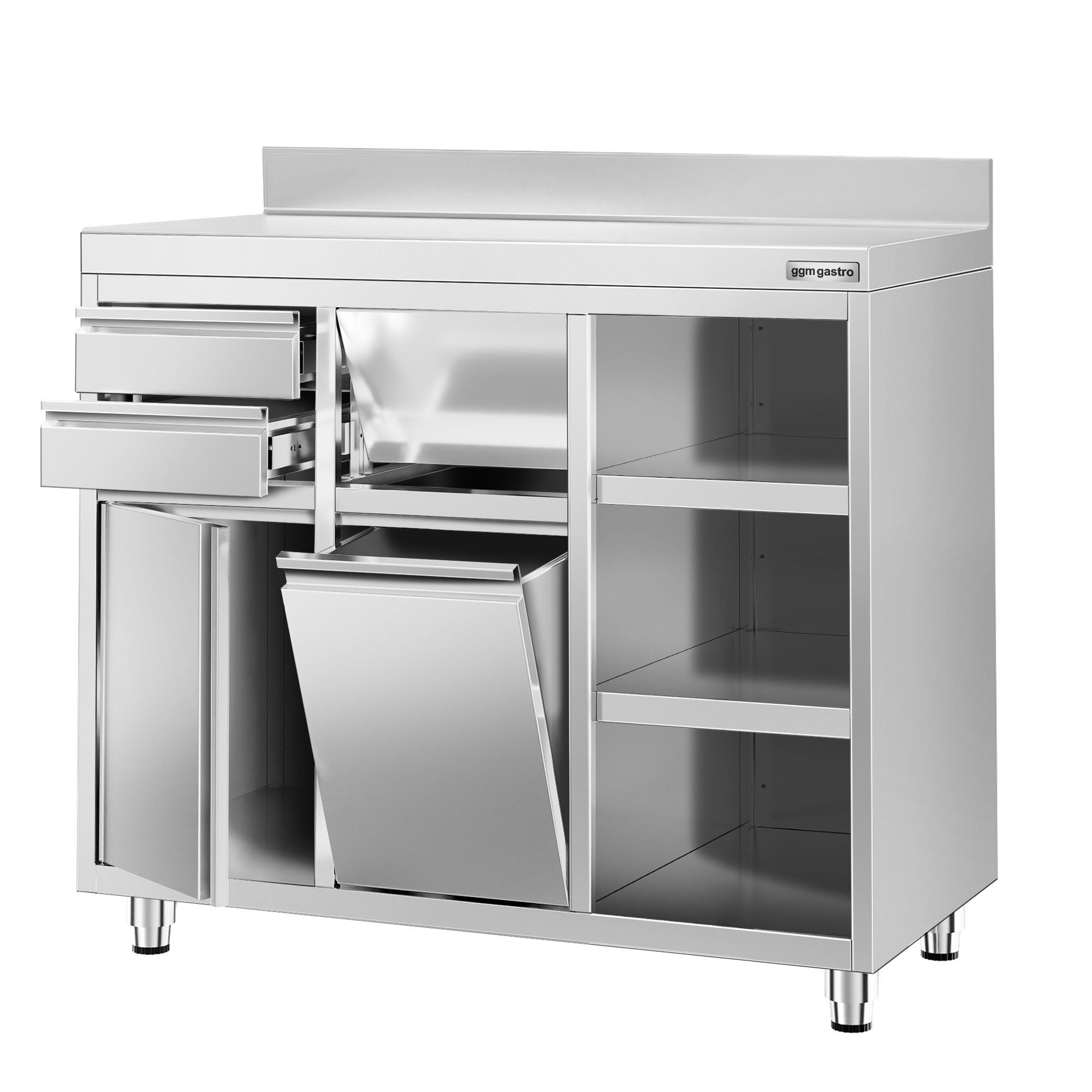 Working Cabinet - For Coffee Machine - 1200x600mm - Tokmak with Tokmak, 2 drawers, 1 lid, garbage boxed and feet