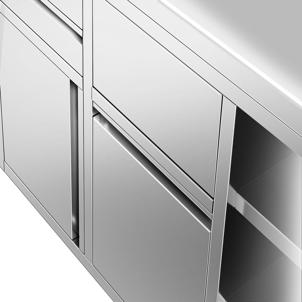 Working Cabinet - For Coffee Machine - 1200x600mm - Tokmak with Tokmak, 2 drawers, 1 lid, garbage boxed and feet