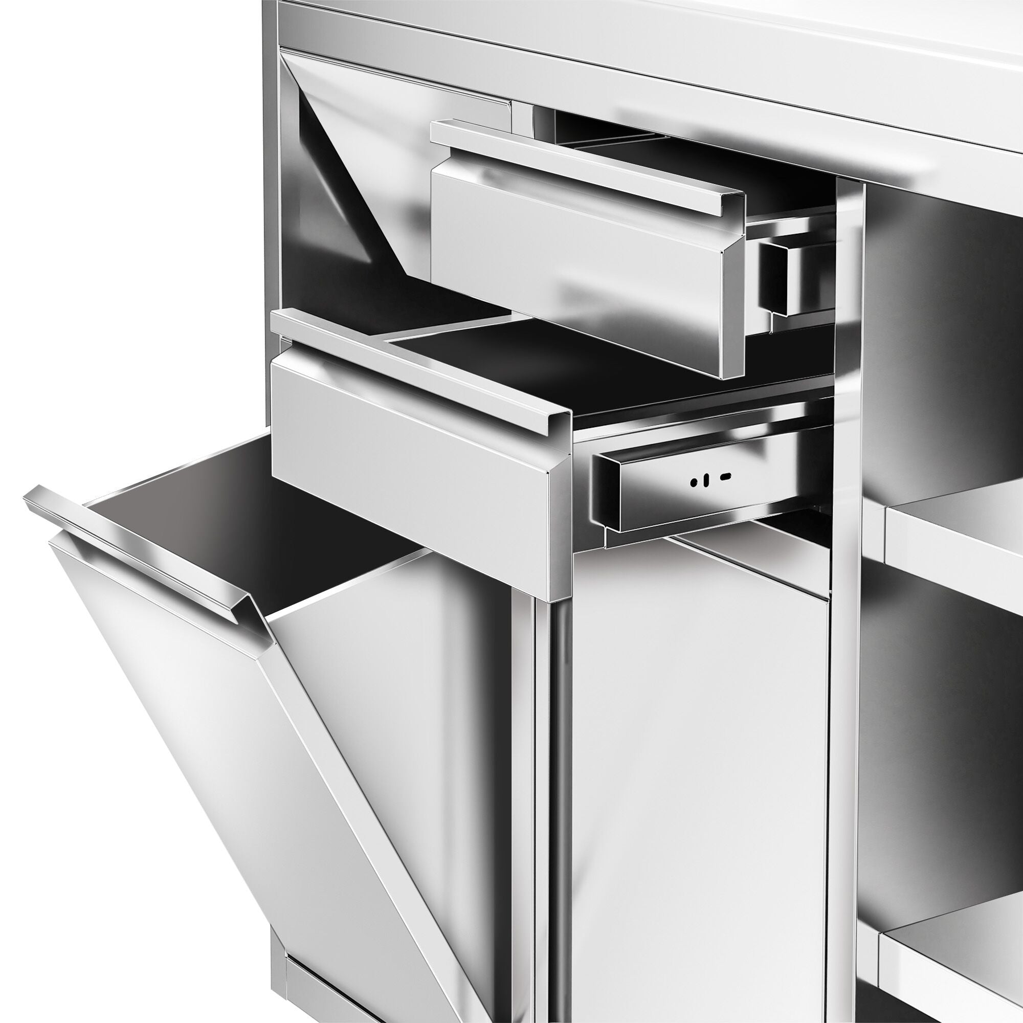 Working Cabinet - For Coffee Machine - 1200x600mm - Tokmak with Tokmak, 2 drawers, 1 lid, garbage boxed and feet