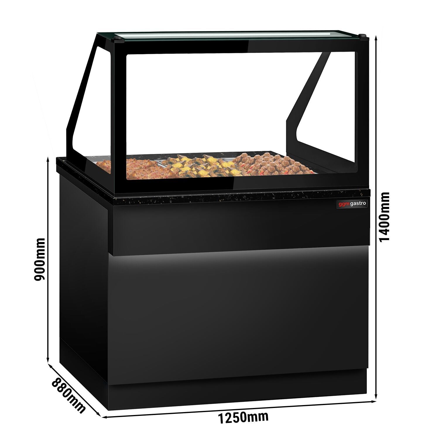 Hot Hold Red Showcase Toronto - 1250mm - 3x Gn for 1/1- Black Front Panel - Black Granite Working Call