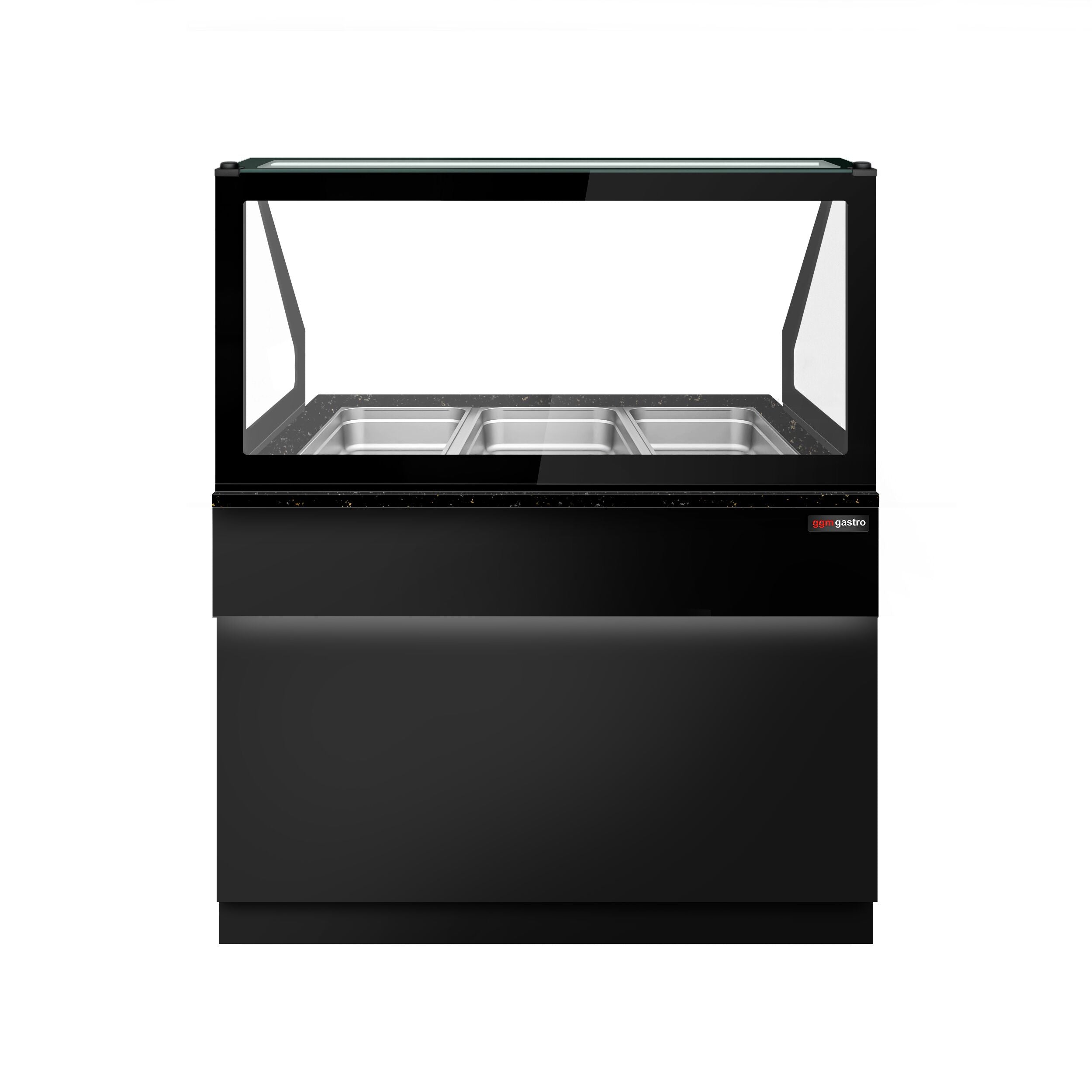 Hot Hold Red Showcase Toronto - 1250mm - 3x Gn for 1/1- Black Front Panel - Black Granite Working Call