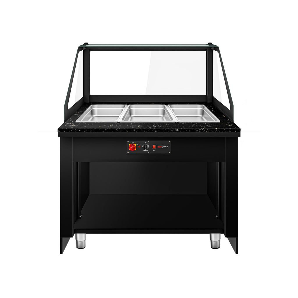 Hot Hold Red Showcase Toronto - 1250mm - 3x Gn for 1/1- Black Front Panel - Black Granite Working Call