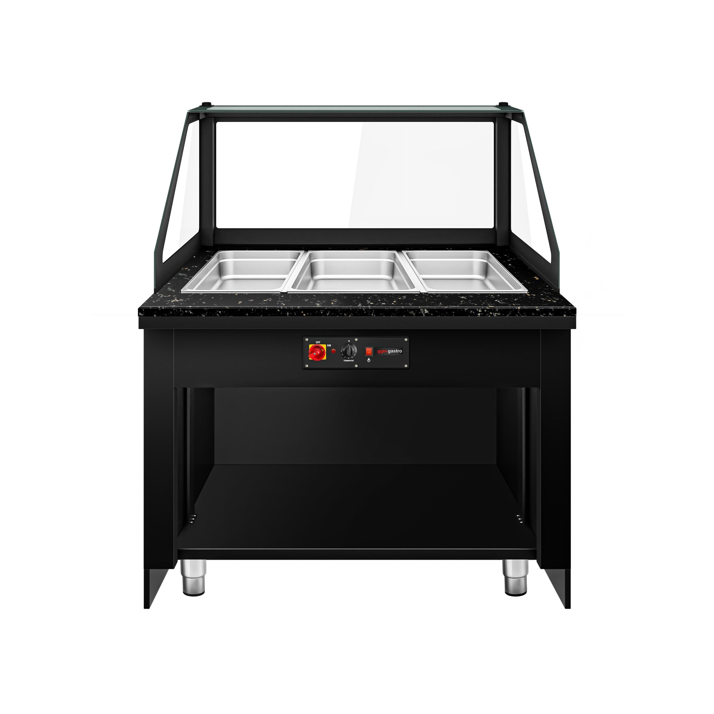 Hot Hold Red Showcase Toronto - 1250mm - 3x Gn for 1/1- Black Front Panel - Black Granite Working Call
