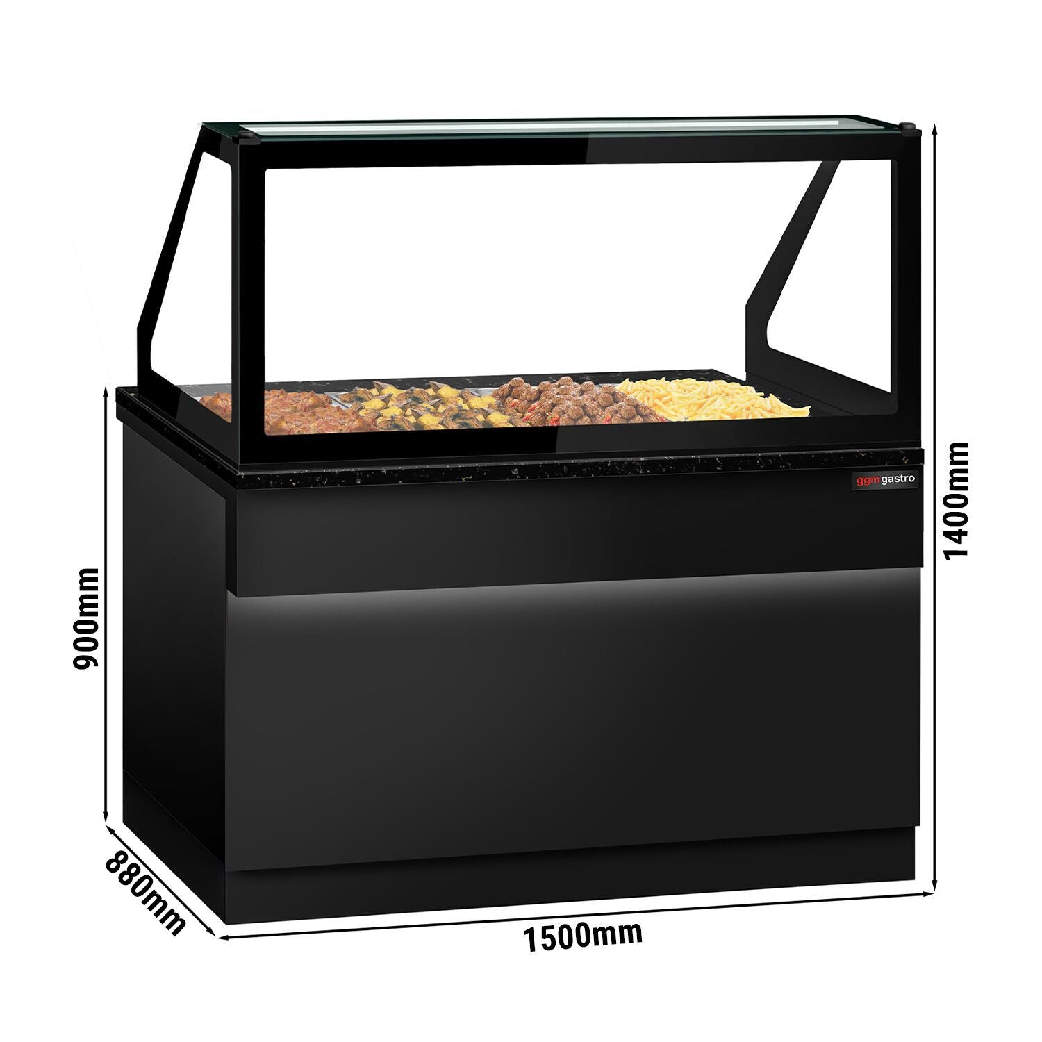 Hot Hold Red Showcase Toronto - 1500mm - 4x GN 1/1- Black Front Panel - Black Granite Working Call