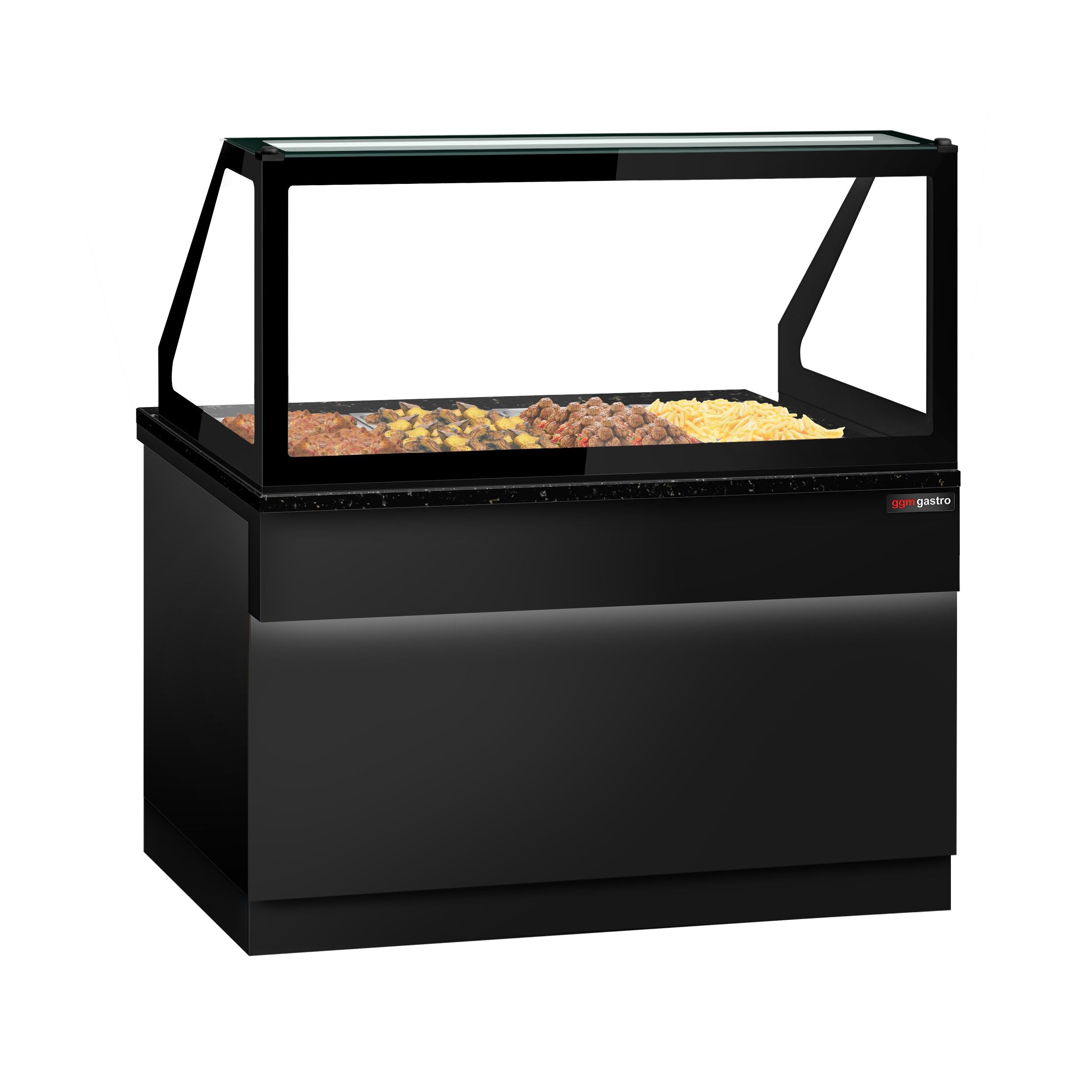 Hot Hold Red Showcase Toronto - 1500mm - 4x GN 1/1- Black Front Panel - Black Granite Working Call