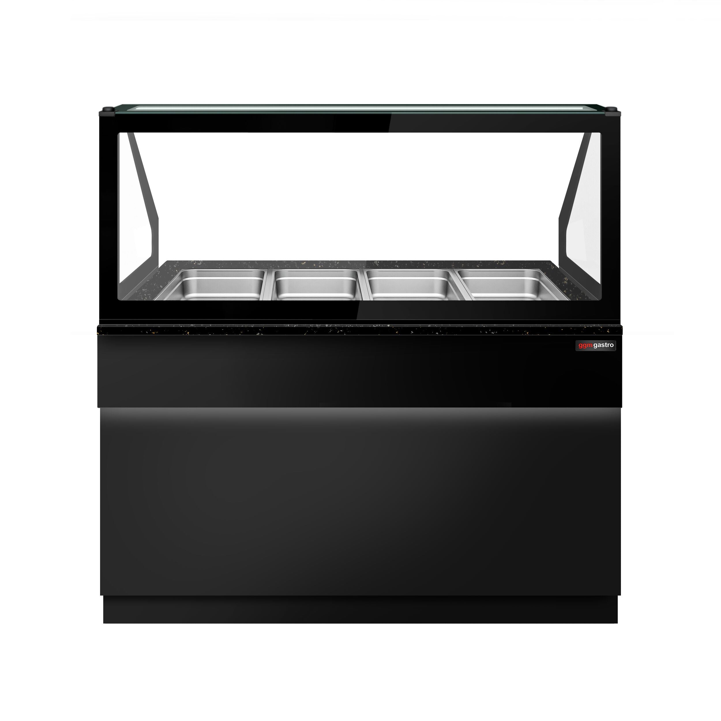 Hot Hold Red Showcase Toronto - 1500mm - 4x GN 1/1- Black Front Panel - Black Granite Working Call