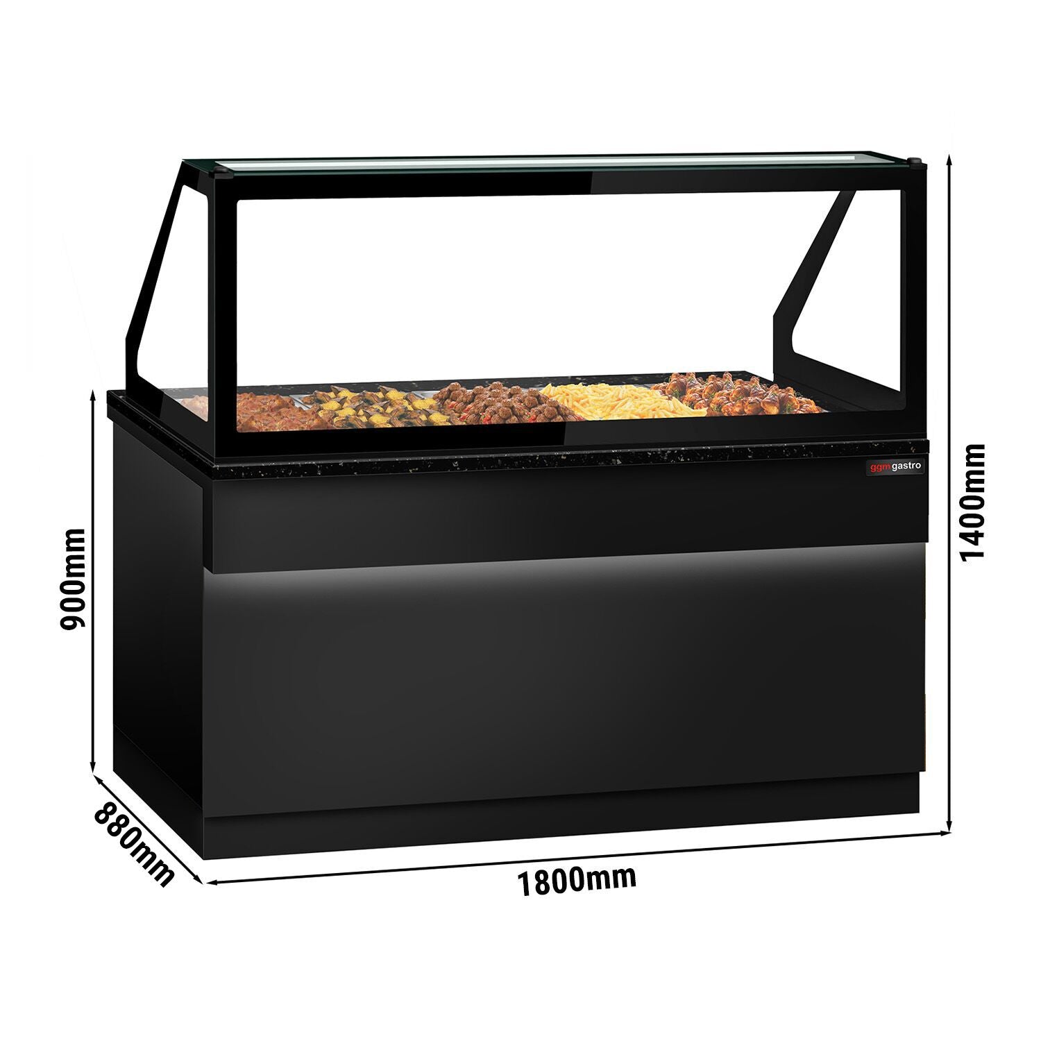 Hot Holding Showcase Toronto - 1800mm - 5x GN 1/1- Black Front Panel - Black Granite Working Call
