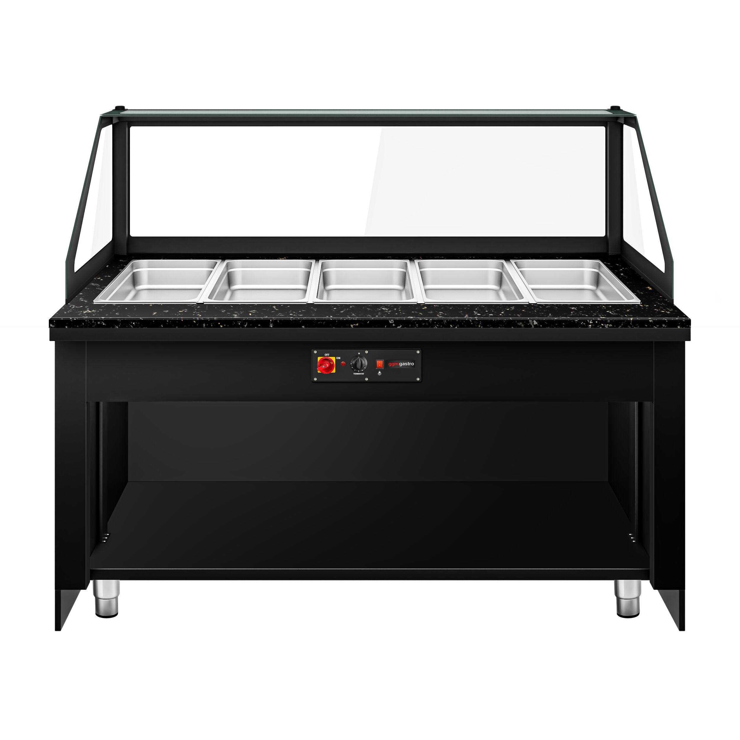 Hot Holding Showcase Toronto - 1800mm - 5x GN 1/1- Black Front Panel - Black Granite Working Call