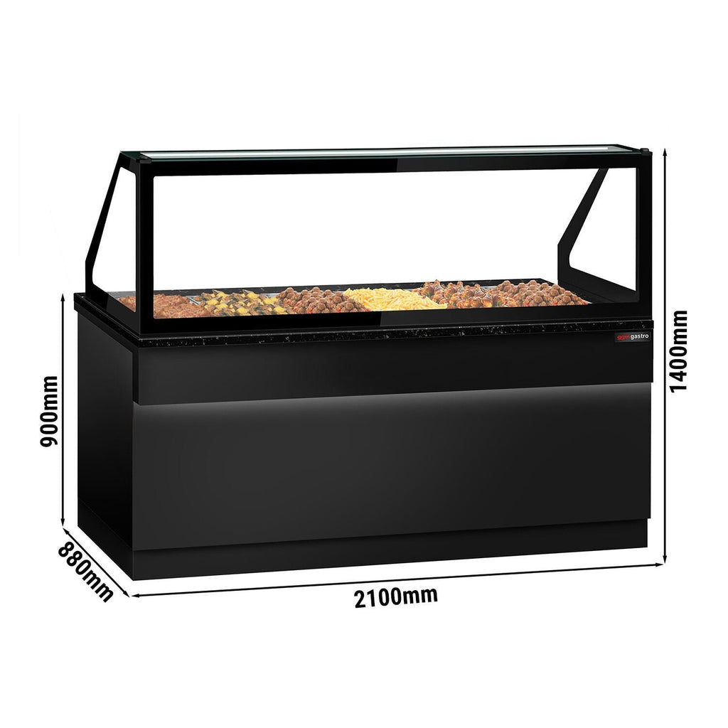 Hot Hold Red Showcase Toronto - 2100mm - 6x GN 1/1 - Black Front Panel - Black Granite Working Call