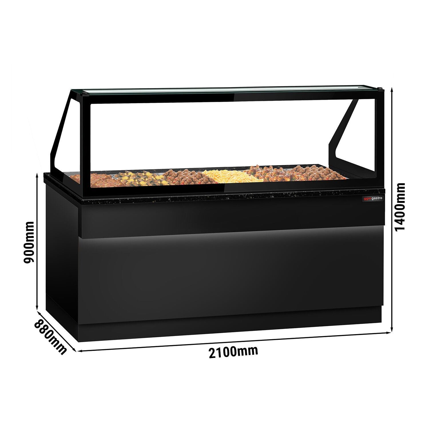 Hot Hold Red Showcase Toronto - 2100mm - 6x GN 1/1 - Black Front Panel - Black Granite Working Call
