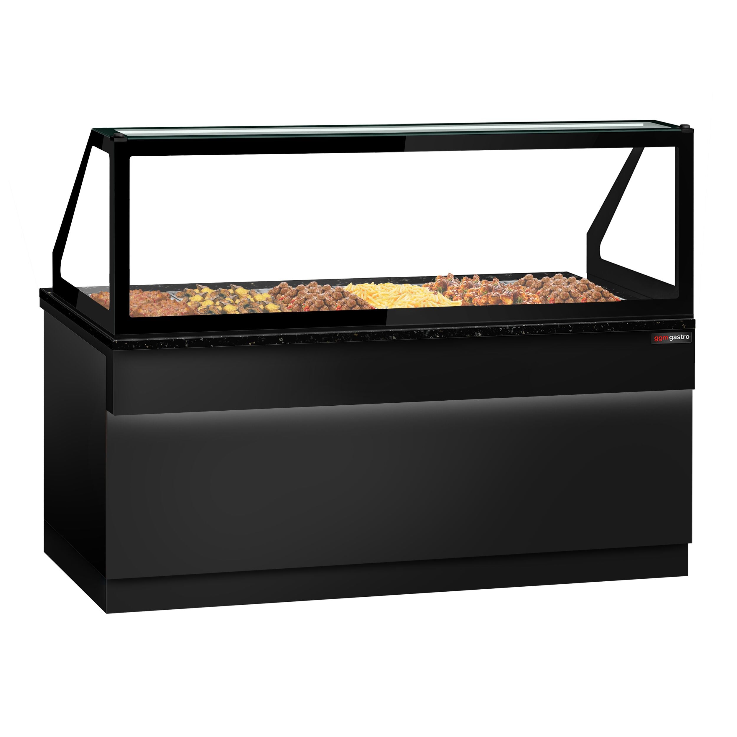 Hot Hold Red Showcase Toronto - 2100mm - 6x GN 1/1 - Black Front Panel - Black Granite Working Call