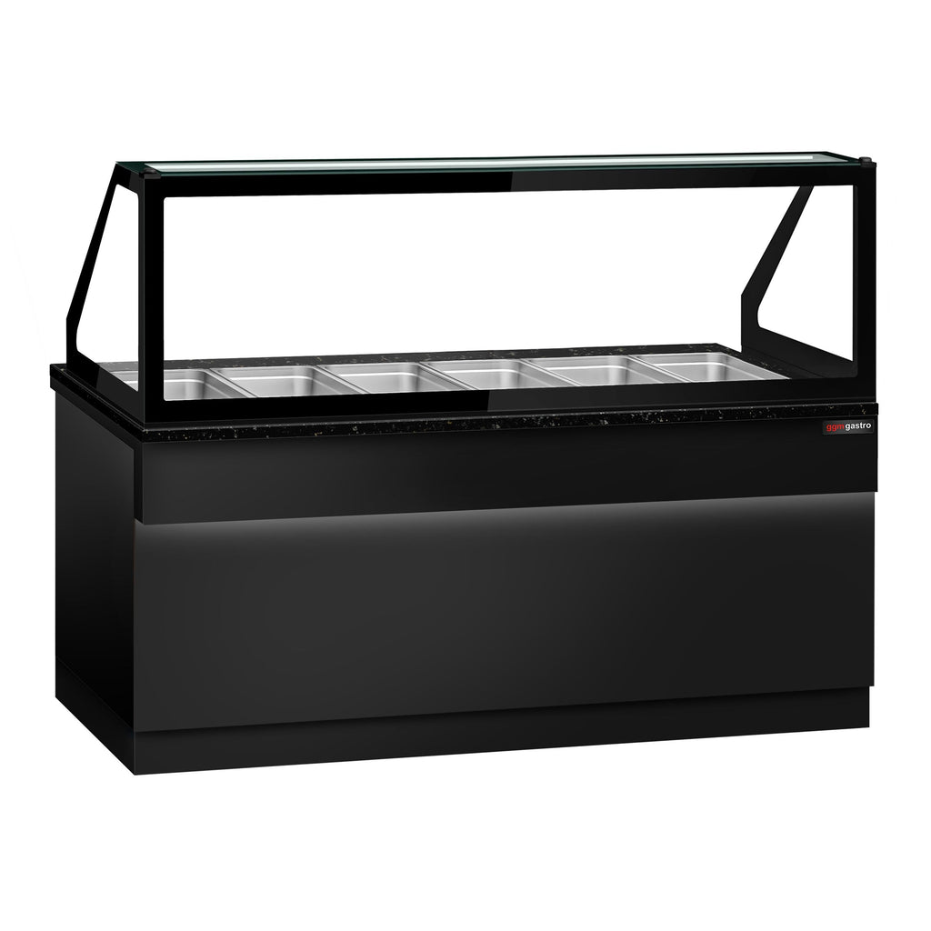 Hot Hold Red Showcase Toronto - 2100mm - 6x GN 1/1 - Black Front Panel - Black Granite Working Call