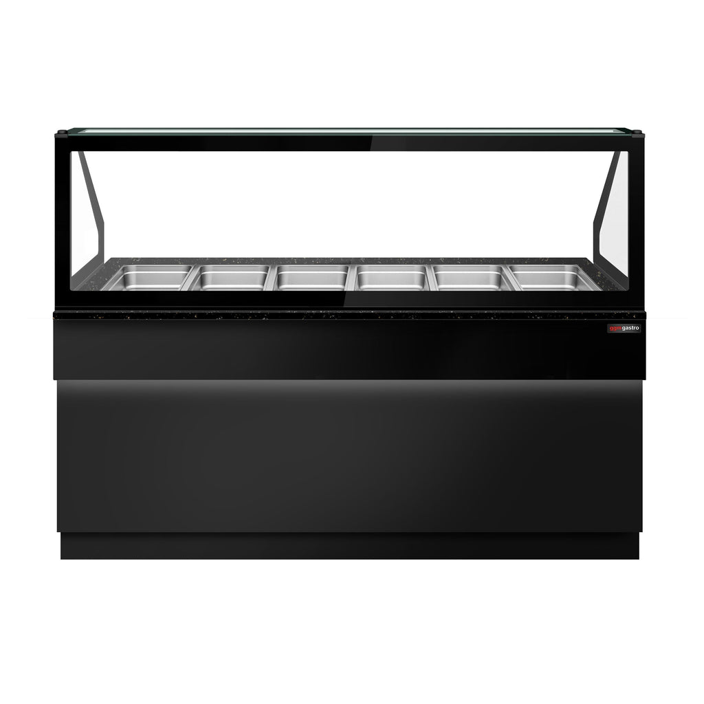 Hot Hold Red Showcase Toronto - 2100mm - 6x GN 1/1 - Black Front Panel - Black Granite Working Call