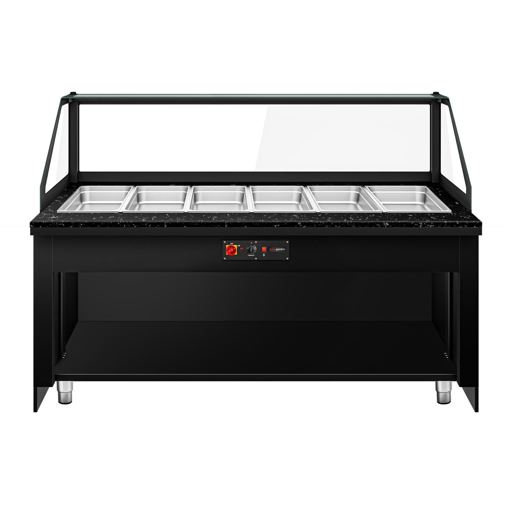 Hot Hold Red Showcase Toronto - 2100mm - 6x GN 1/1 - Black Front Panel - Black Granite Working Call