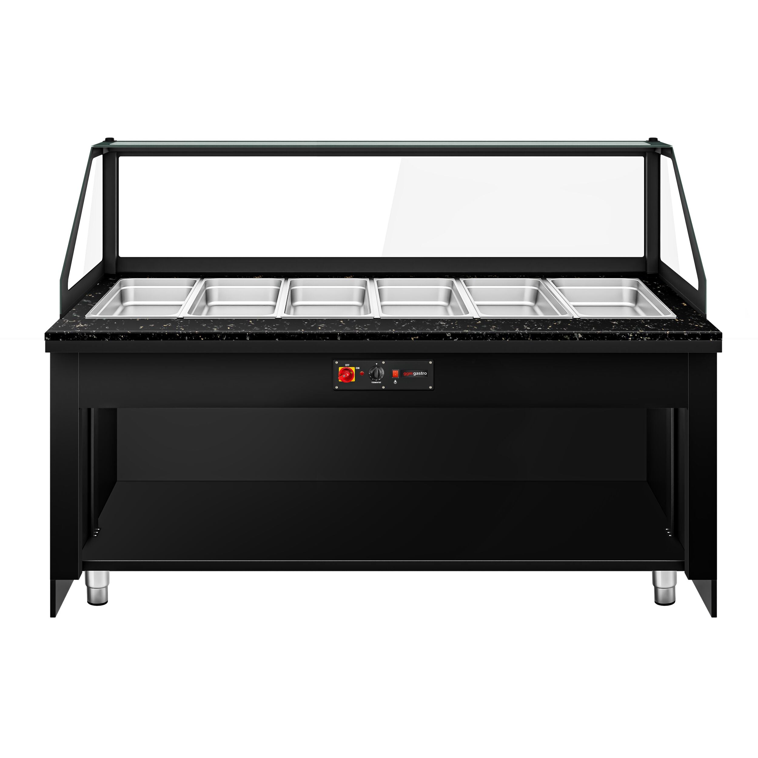 Hot Hold Red Showcase Toronto - 2100mm - 6x GN 1/1 - Black Front Panel - Black Granite Working Call