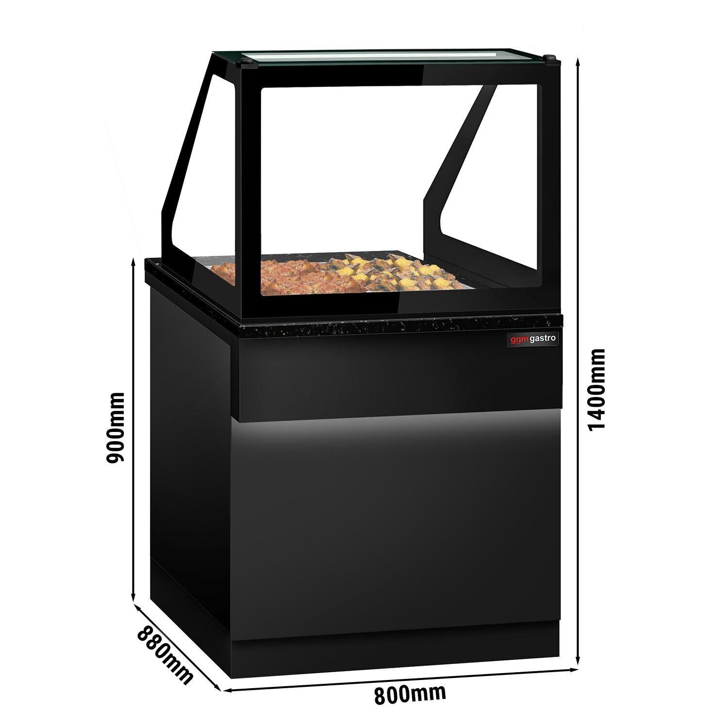 Hot Holding Showcase Toronto - 800mm - 2x GN 1/1- Black Front Panel - Black Granite Working Call