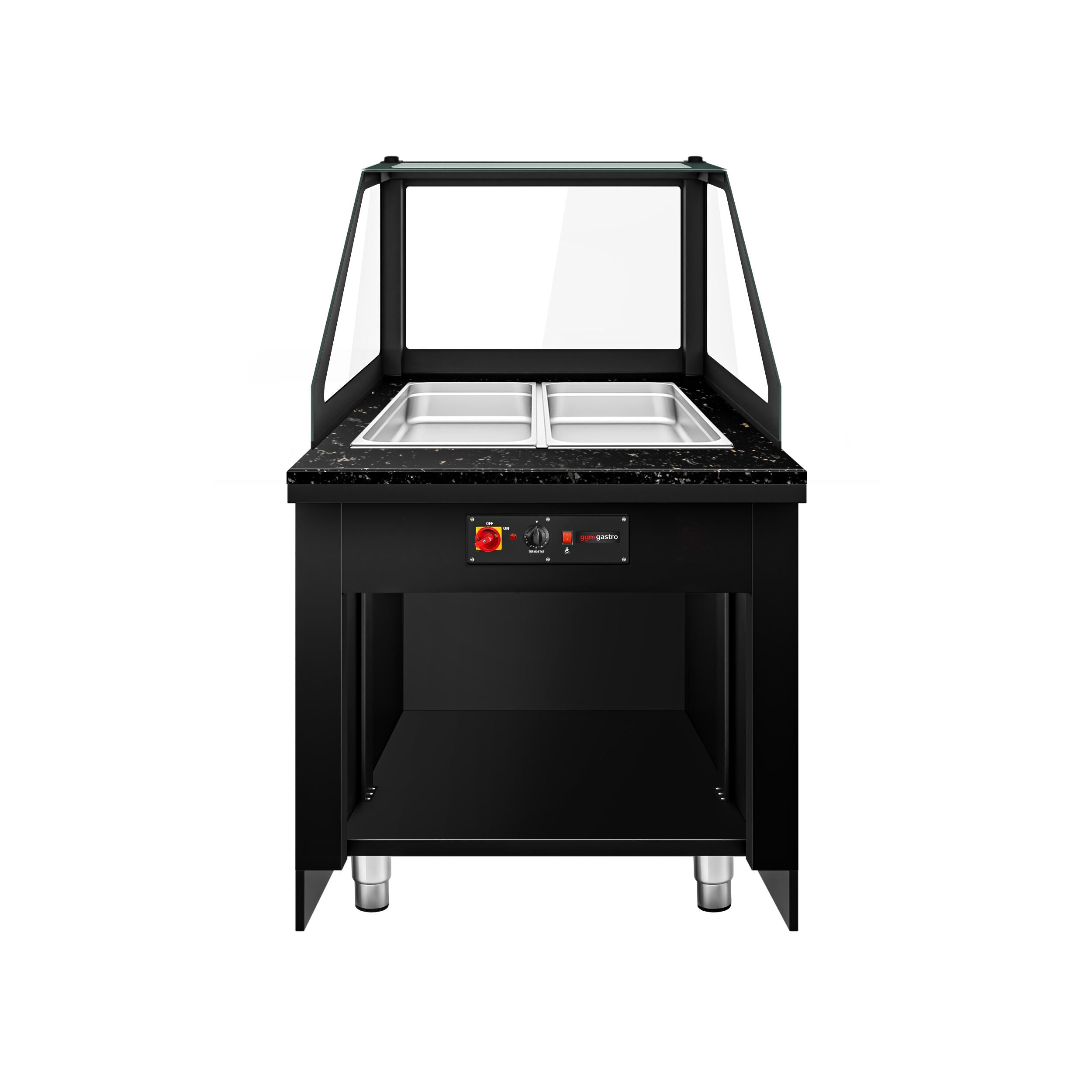 Hot Holding Showcase Toronto - 800mm - 2x GN 1/1- Black Front Panel - Black Granite Working Call