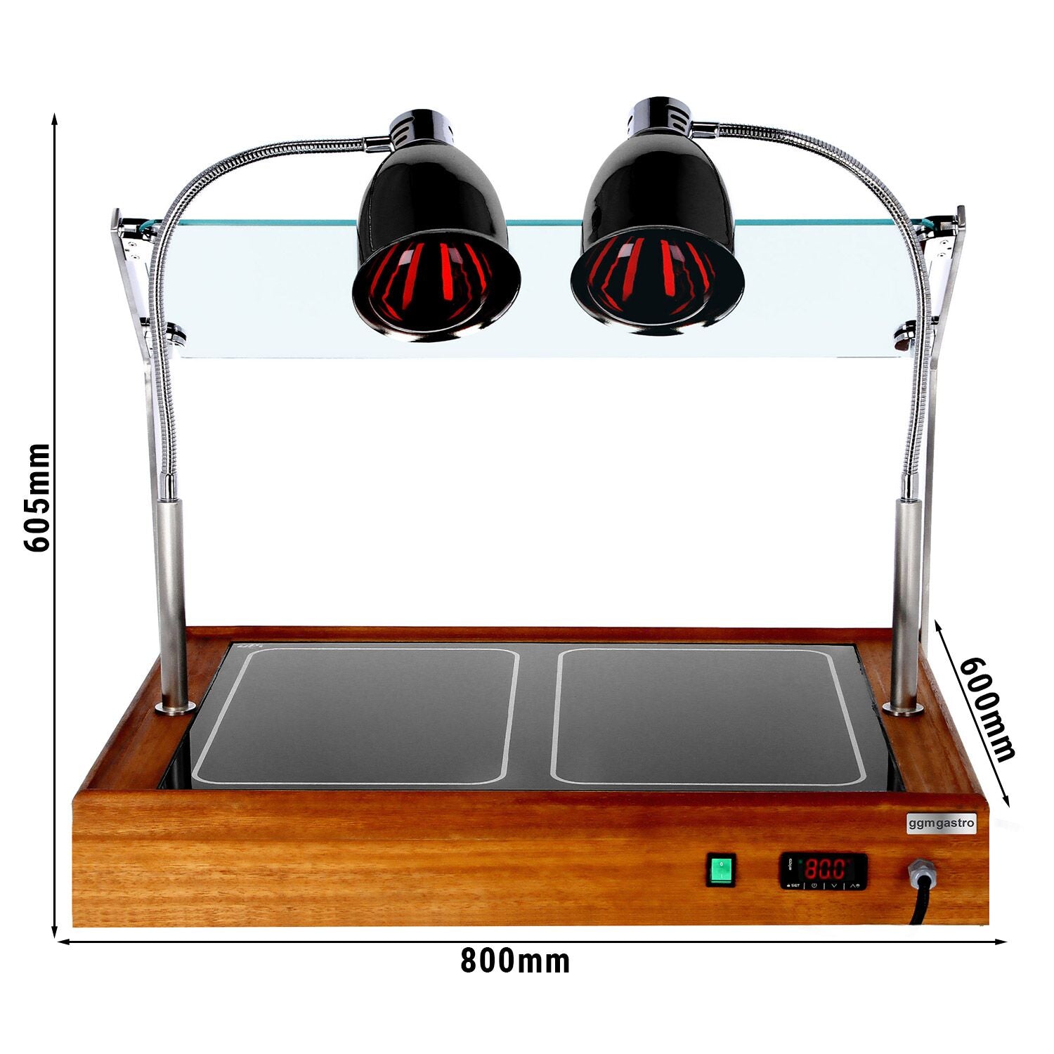 2 Heating Lamp Hot Holding Plate - Wooden looking