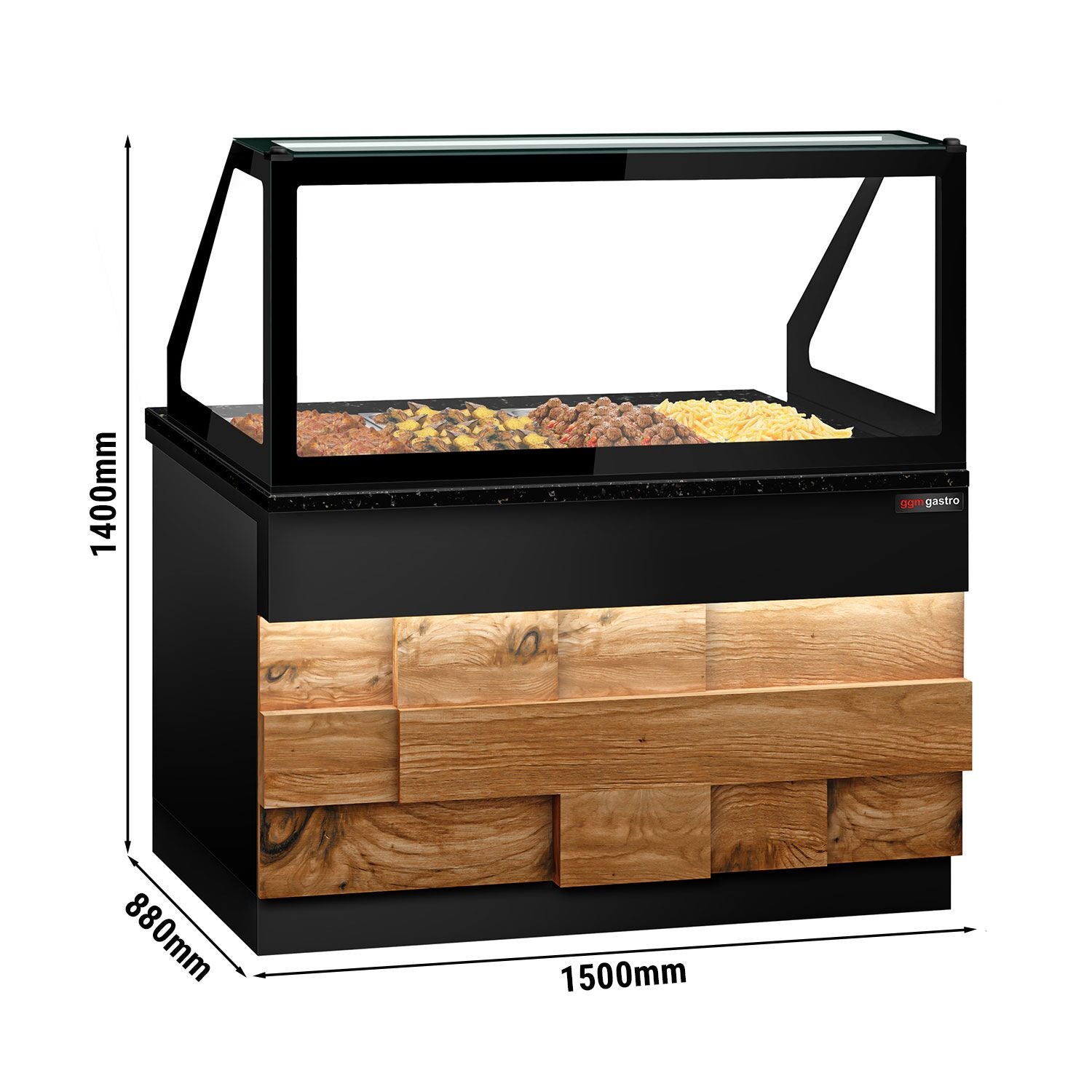 Hot Holding Showcase Toronto - 1500mm - Wooden Front Panel- 4x GN 1/1- Black Granite Working Call