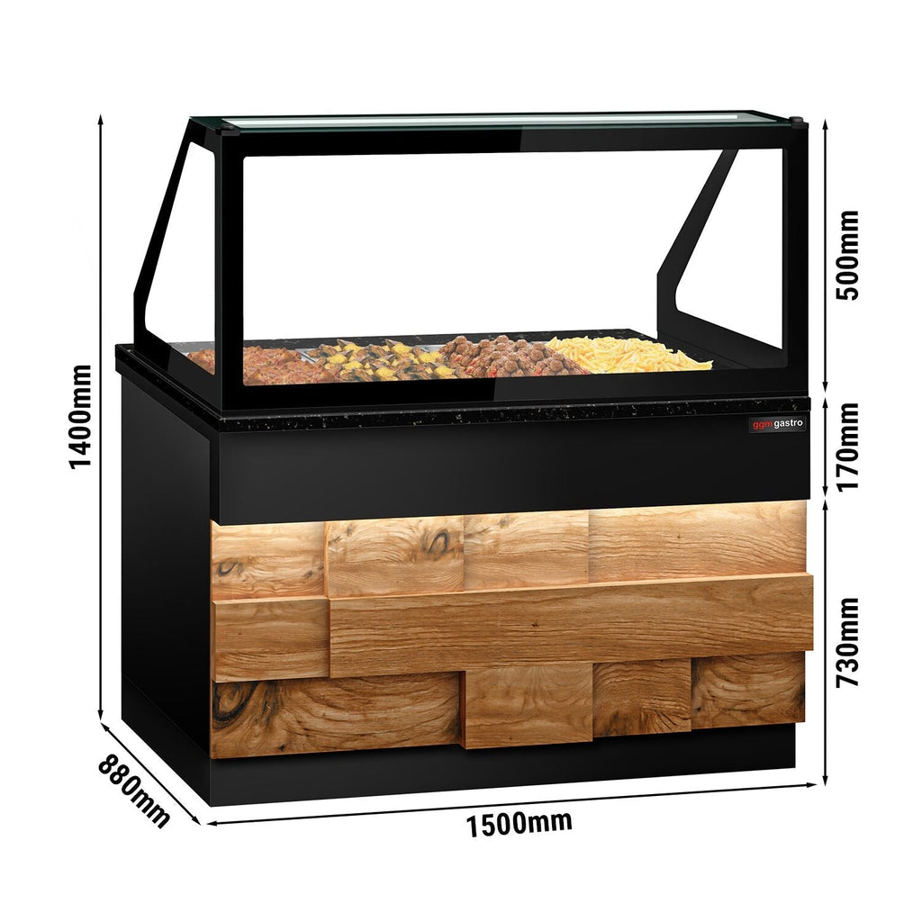 Hot Holding Showcase Toronto - 1500mm - Wooden Front Panel- 4x GN 1/1- Black Granite Working Call