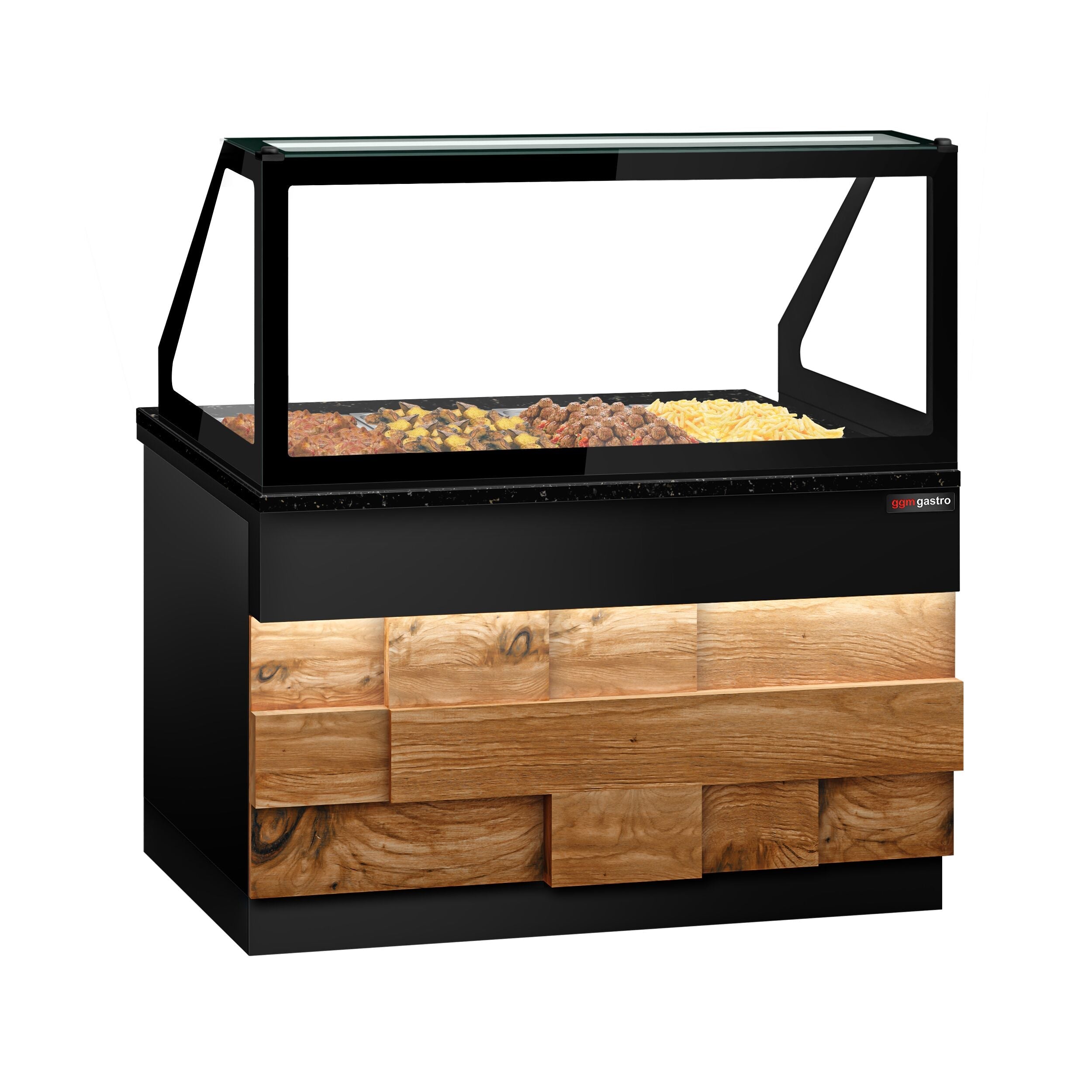 Hot Holding Showcase Toronto - 1500mm - Wooden Front Panel- 4x GN 1/1- Black Granite Working Call