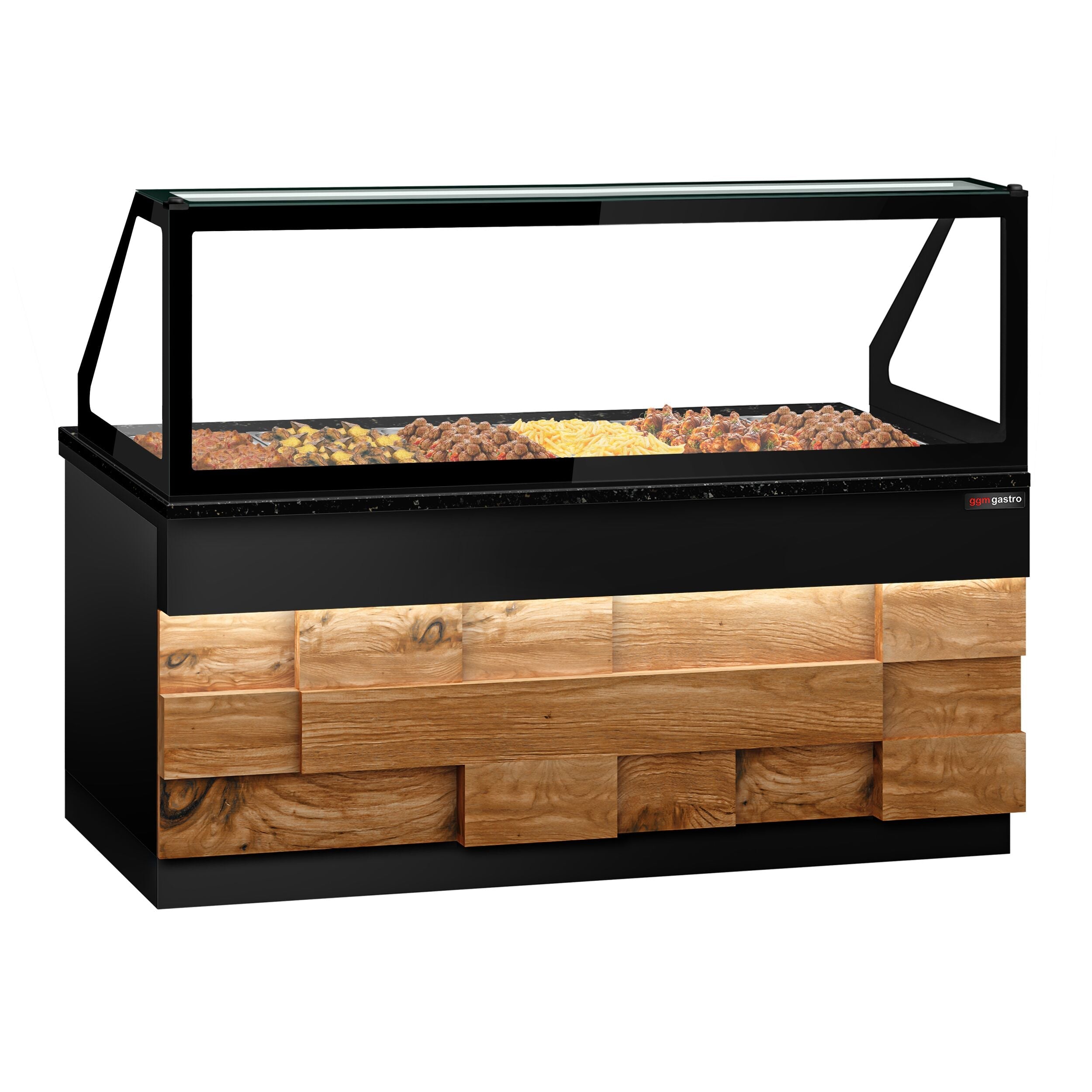Hot Holding Showcase Toronto- 2100mm - Wooden Panel - For 6x GN 1/1 - Black Granite Working Call