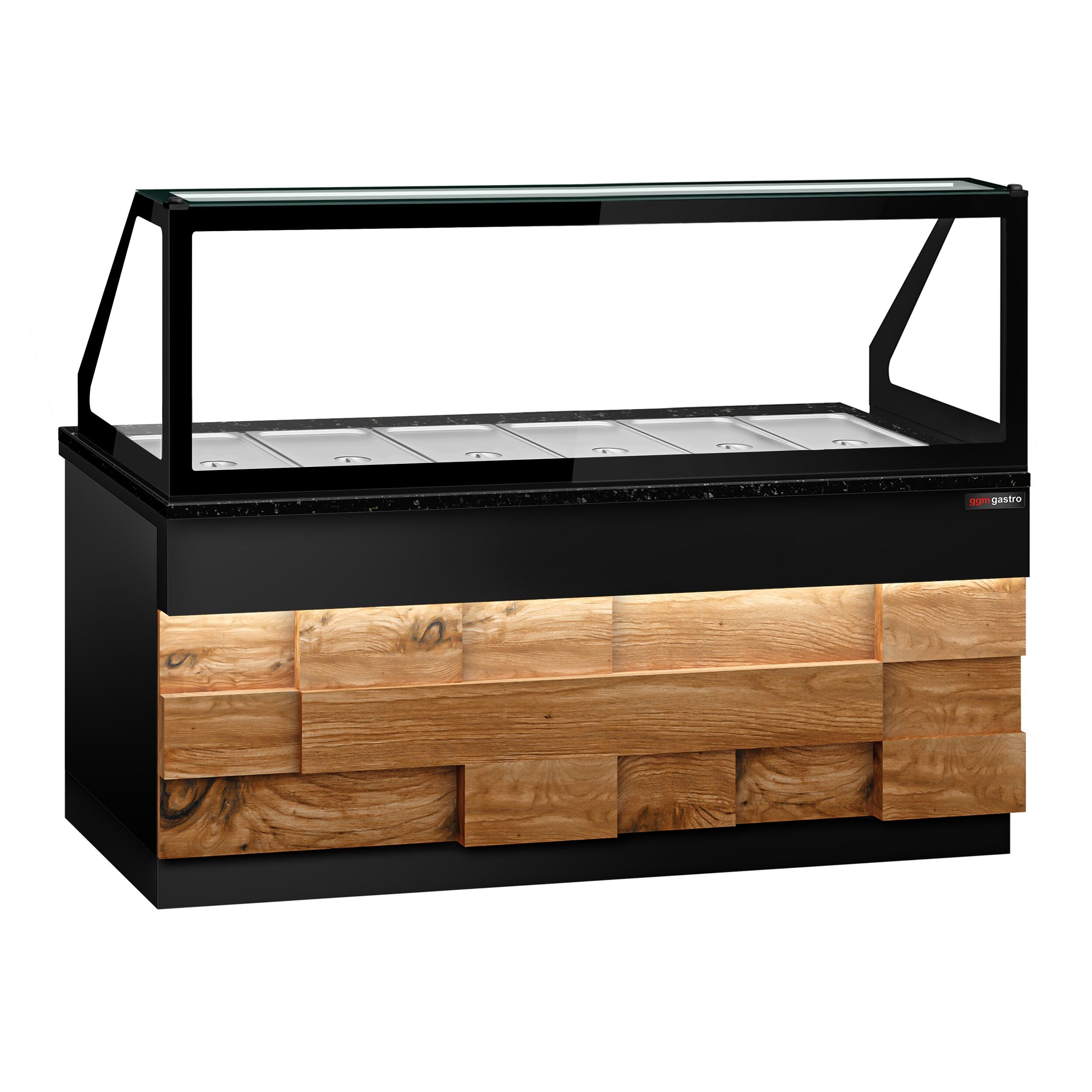 Hot Holding Showcase Toronto- 2100mm - Wooden Panel - For 6x GN 1/1 - Black Granite Working Call