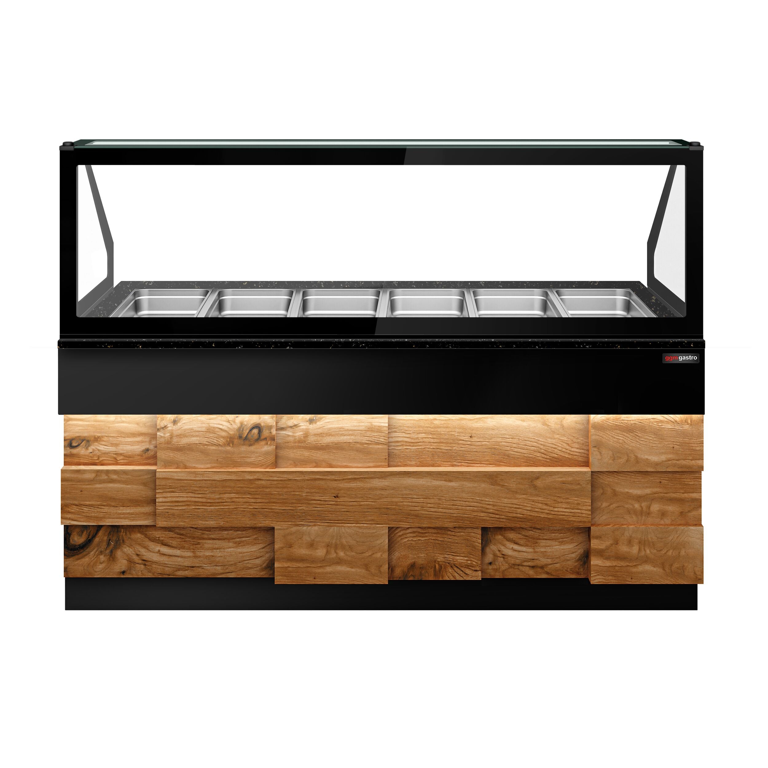 Hot Holding Showcase Toronto- 2100mm - Wooden Panel - For 6x GN 1/1 - Black Granite Working Call