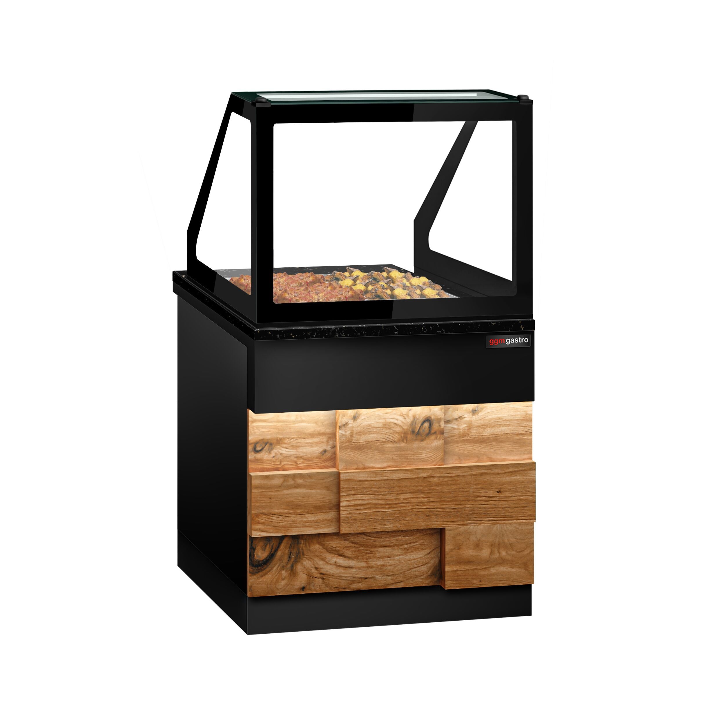 Hot Holding Showcase Toronto - 800mm - Wooden Front Panel- 2x GN 1/1- Black Granite Working Call
