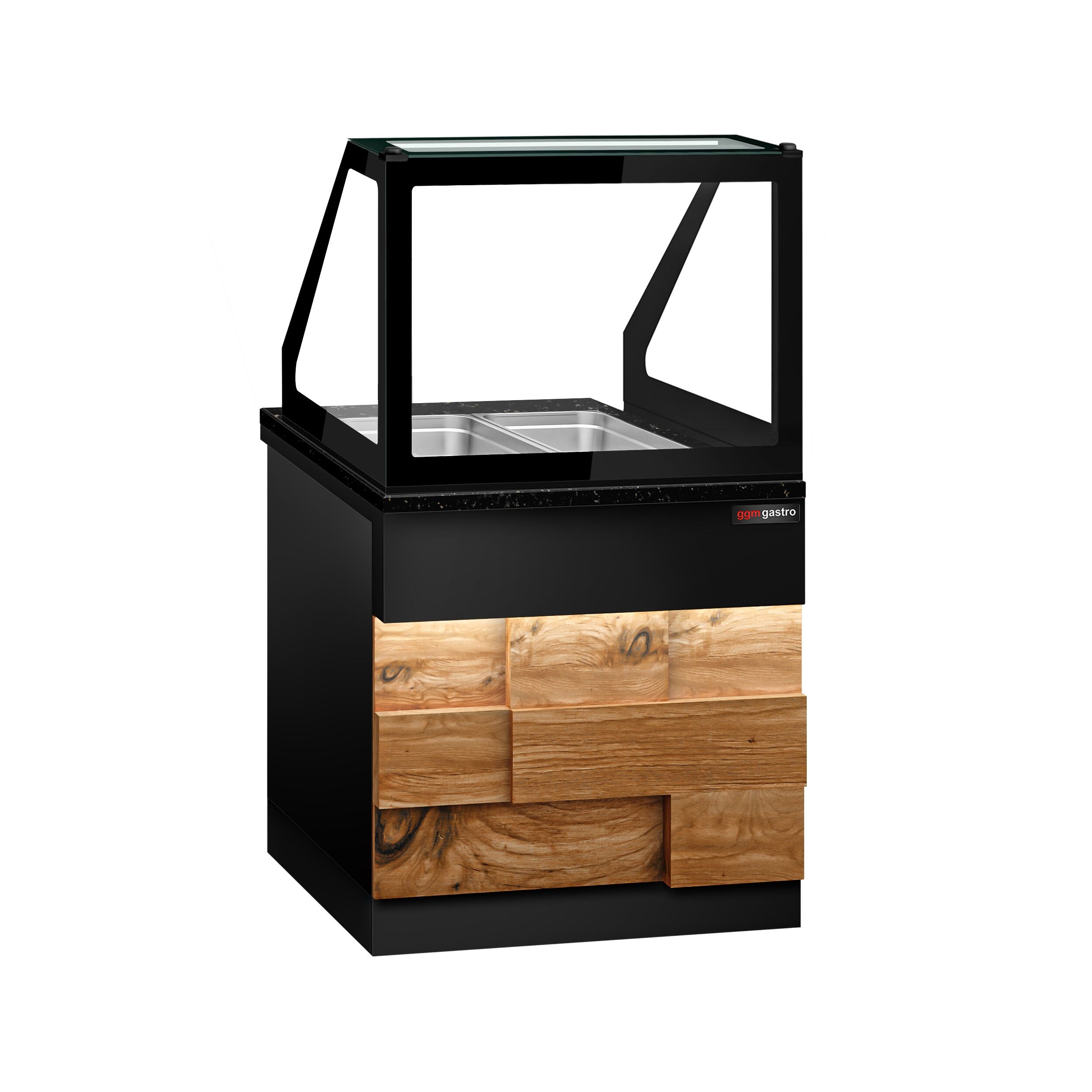 Hot Holding Showcase Toronto - 800mm - Wooden Front Panel- 2x GN 1/1- Black Granite Working Call