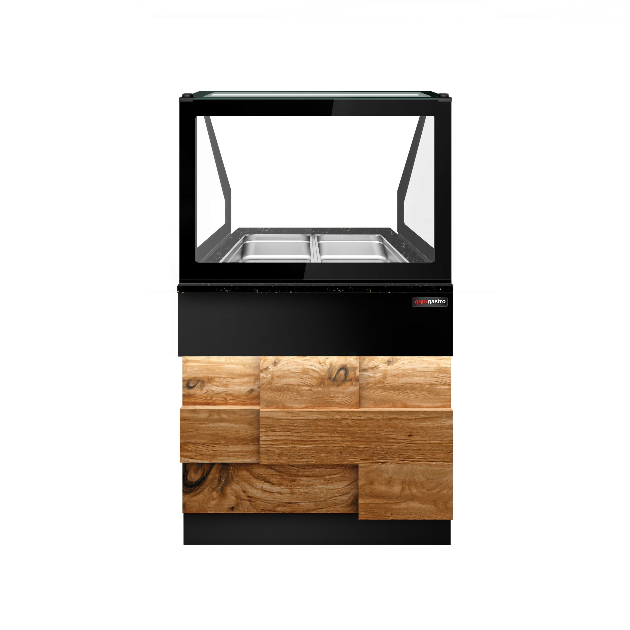 Hot Holding Showcase Toronto - 800mm - Wooden Front Panel- 2x GN 1/1- Black Granite Working Call