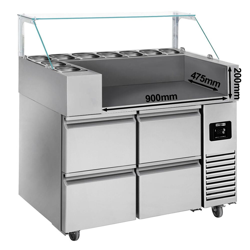Preparation counter - 1210mm - 9x GN 1/6 - 4 drawer