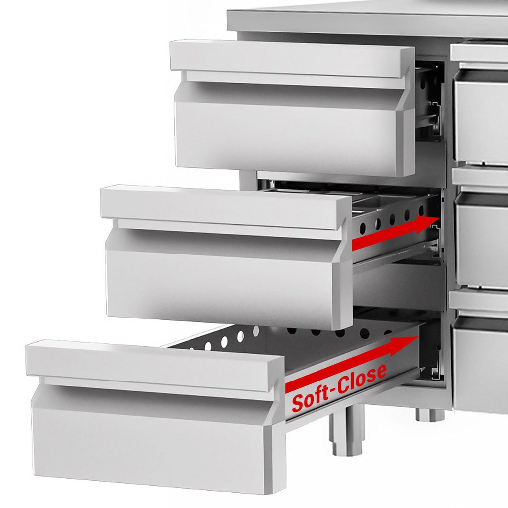Cooling counter premium - 1400x700mm - 1 door & 3 drawers & backs